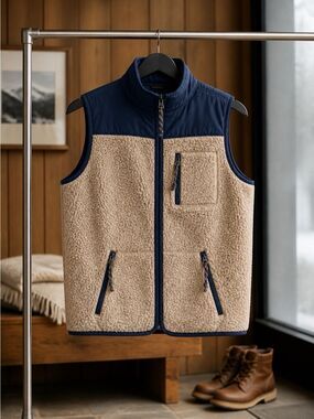 Prince & Fox Kids Fleece Vest - Navy and Tan